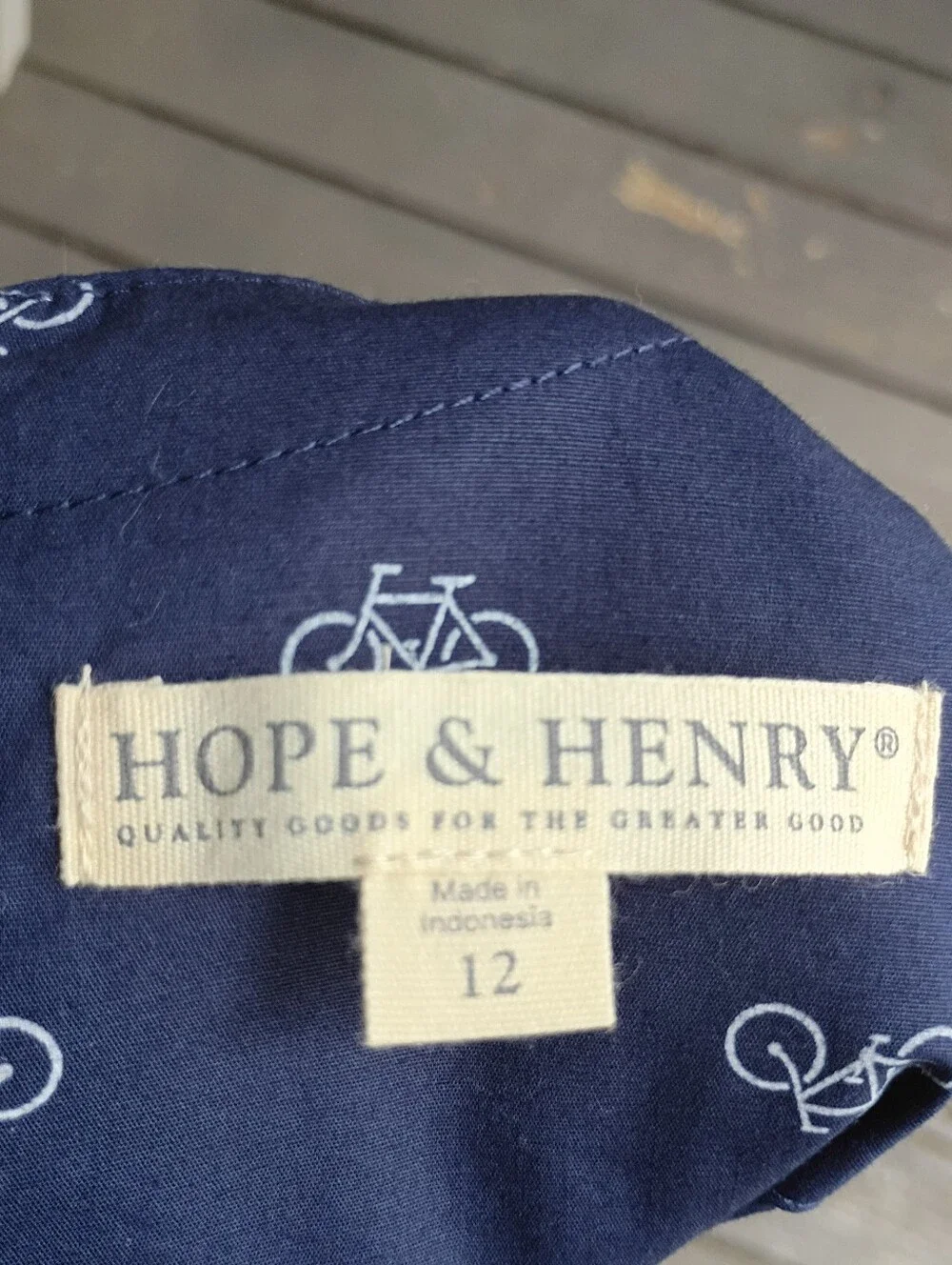 Hope & Henry Girls Organic Cotton Navy Long-Sleeve Bicycle Print Dress Size 12